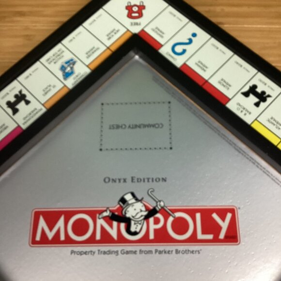 Monopoly Onyx Edition 2006 Game Hasbro Silver Black Parker Brothers Board Stand - Picture 2 of 16